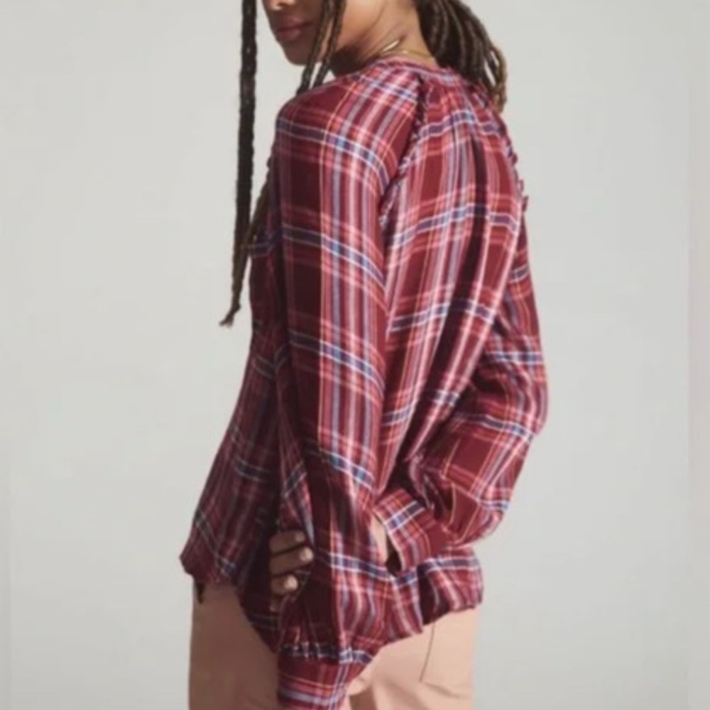 Anthropologie Pilcro Size Small Red Plaid Button-… - image 3
